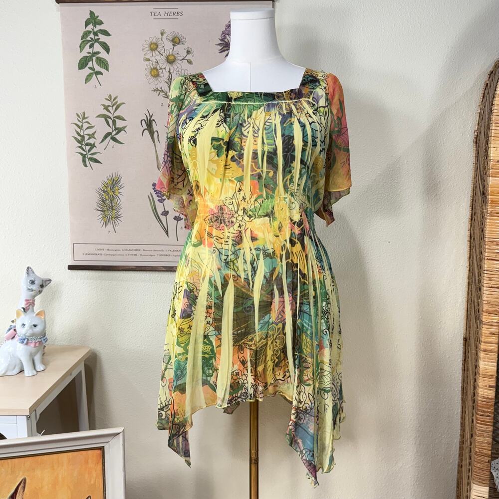 Vtg 90s Y2k Butterfly Asymmetric Top Boho Fairy Grunge Hippie Forest Whimsy XL
